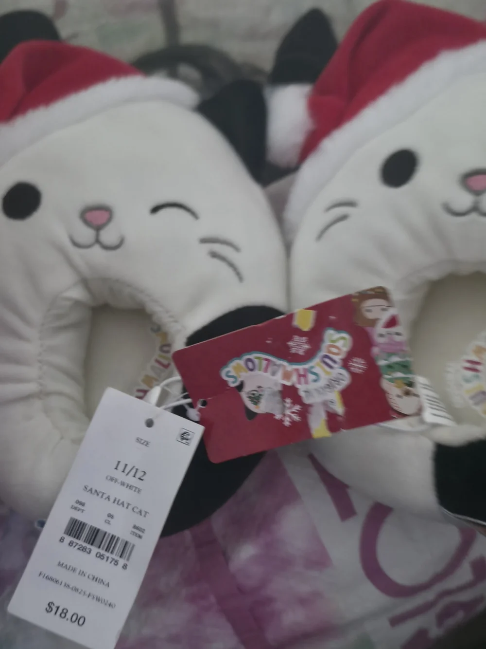 Squishmallows Holiday Cat Slippers - Red, White & Black